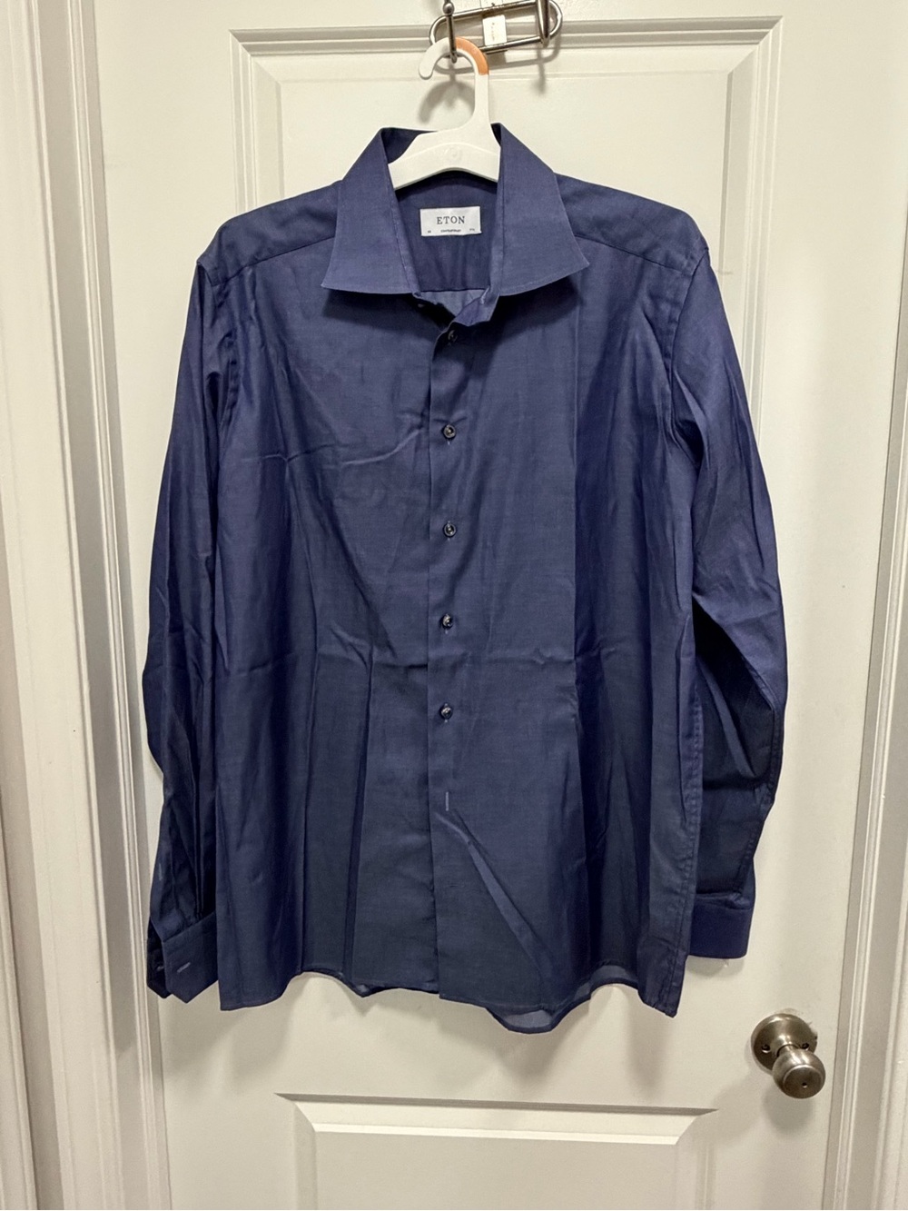 Eton Contemporary Dress Shirt Mens 44, 17.5 Dark Blue  L/xl EUC